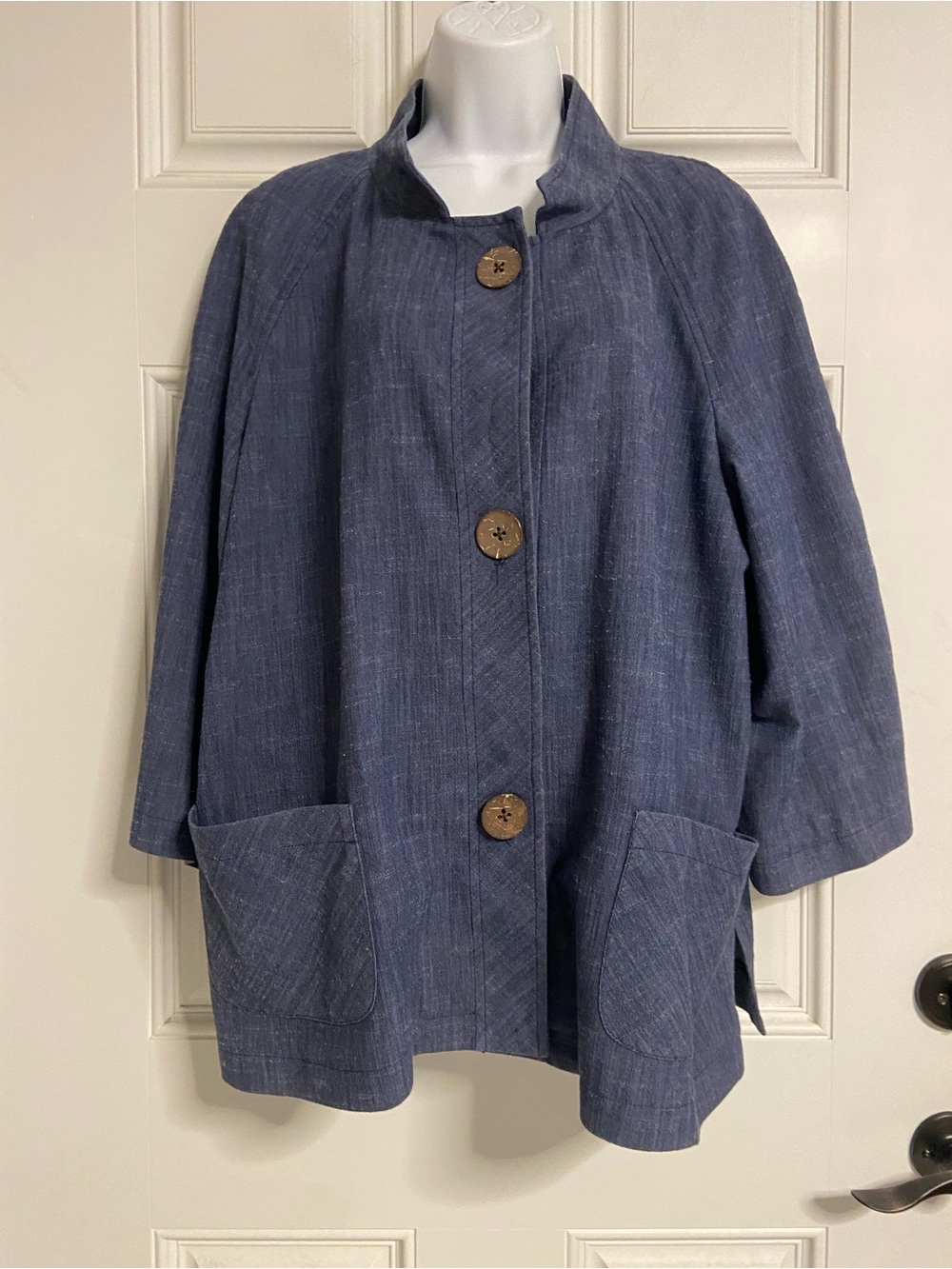 JONES NEW YORK Blue Chambray COTTON -Blend Y2K Utility MANDARIN COLLAR Jacket